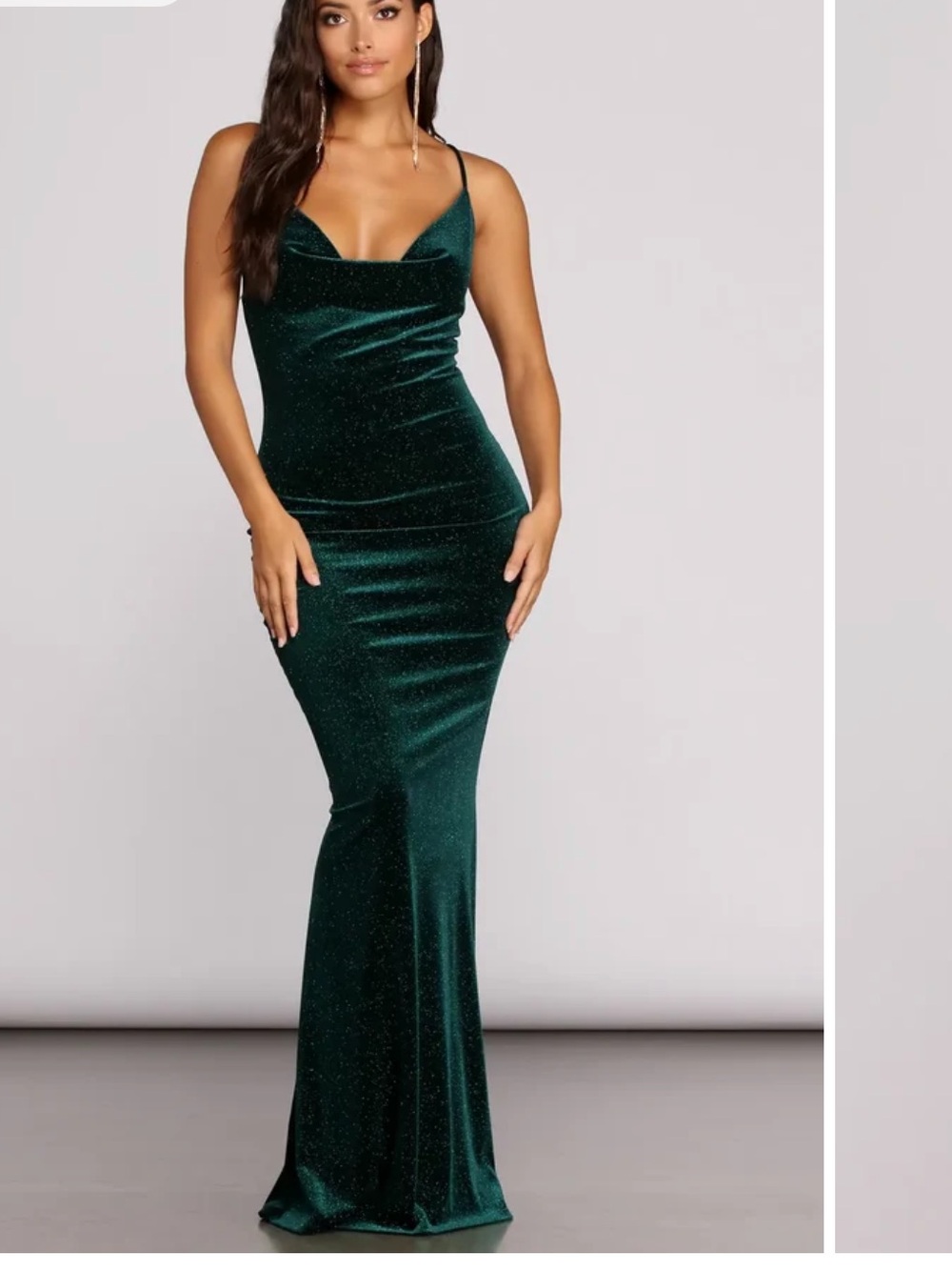 Sparkle Emerald Green Cowl Neck Gown with Side Slit